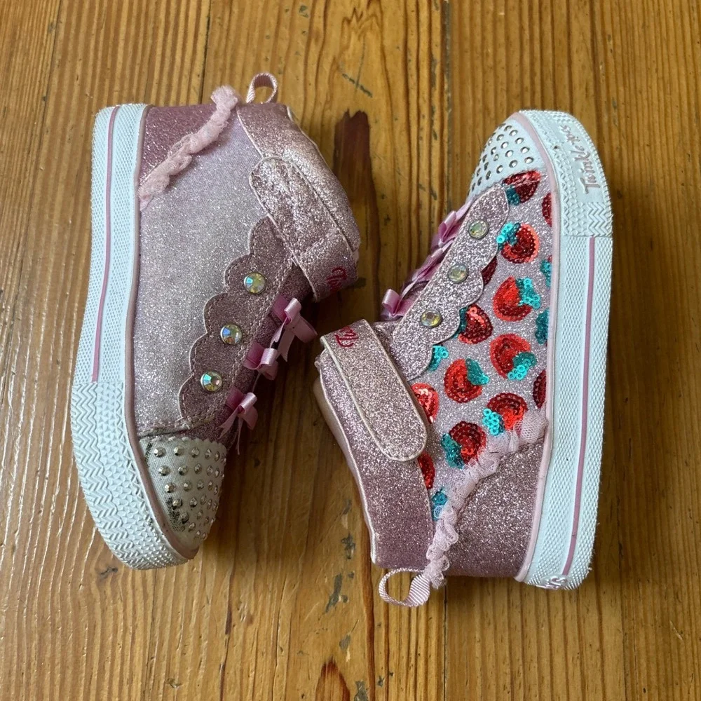 Skechers Twinkle Toes High Top Sneakers Kids Pink Strawberry Glitter SIZE 10.5